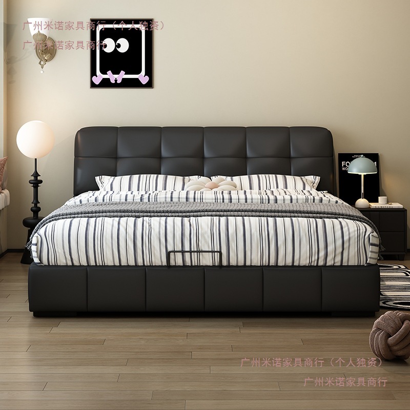 Modern Simple Italian Black Puff Bed Leather Small Apartment Storage Bed Double Bed Wedding Bed Leather Art Bed Large Bed