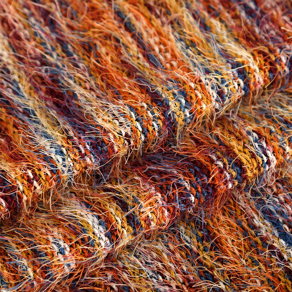 Trendy mohair section dyed cloth Chanel style knitted fabric lazy French color stripe woolen cloth sweater fabric