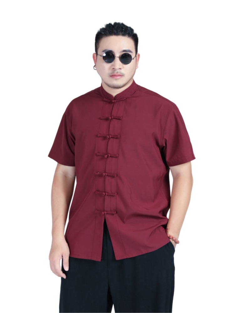 Chinese Style Plus-Size Men's Short-Sleeved Tang Suit Shirt, New Summer Style for Big and Tall Guys, Loose Casual Button-Down Shirt, Thin