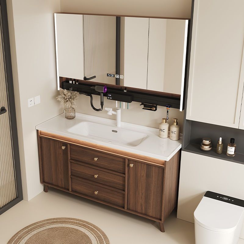 Шкаф для раковины из ореха, комбинация, керамическая интегрированная раковина, шкаф для ванной