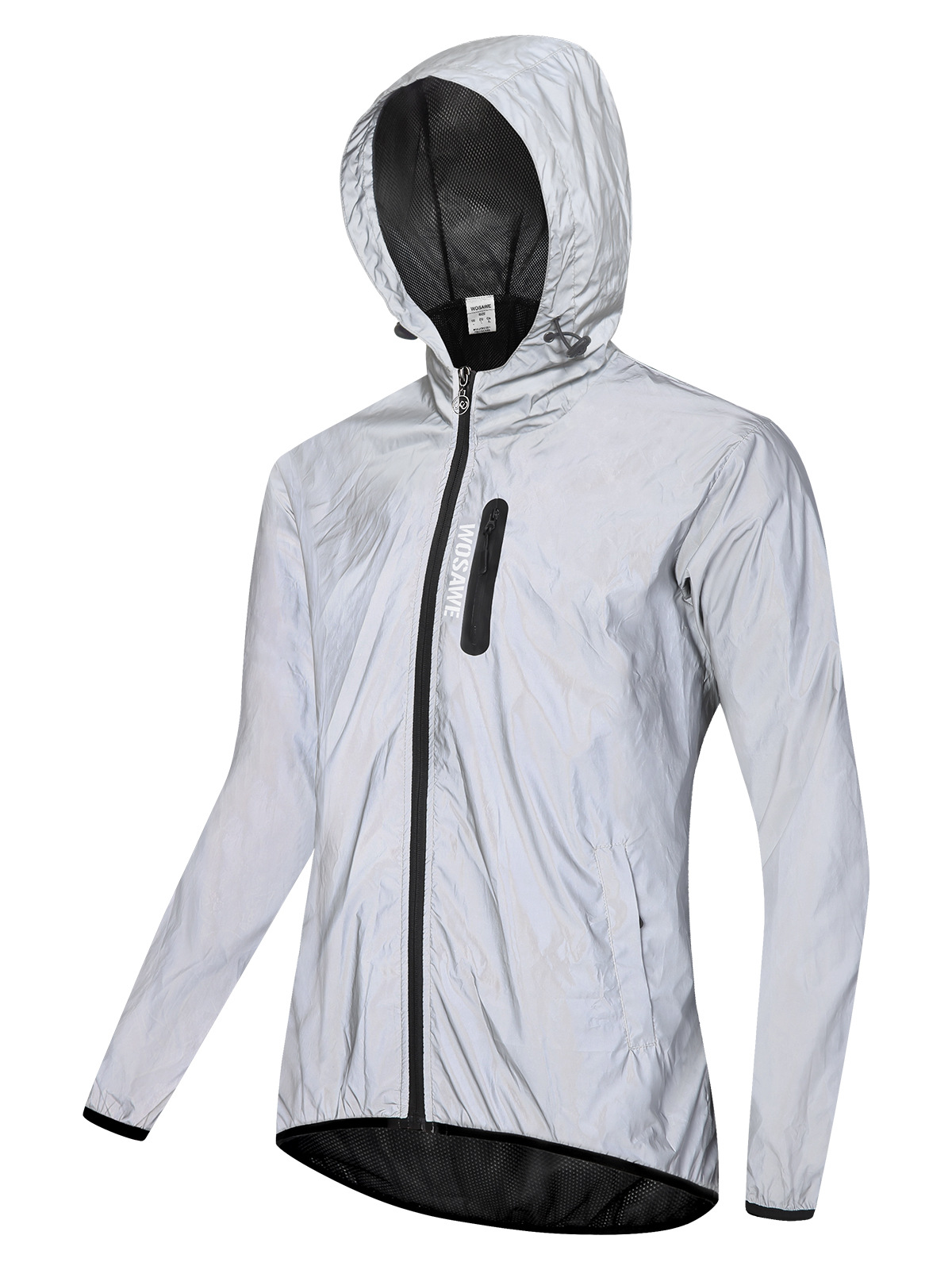 Wosawe Men's and Women's Mountaineering Windproof and Rainproof Jacket Cycling Full Reflective Hooded Jacket Night Running Windbreaker Jacket