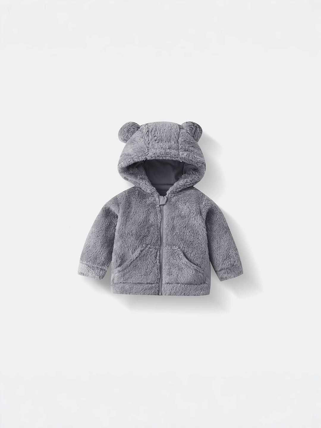 Children's Autumn and Winter Cute Plush Hooded Jacket Fleece-Lined Thickeneded Warm Baby Zipper Furry Top for Men and Women