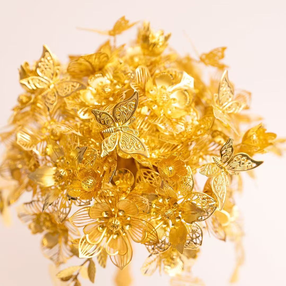 New Pure Gold Holding Flower Material Bag Chinese Wedding Bride Xiuhe Dress Scepter for Girlfriends Wedding Gift