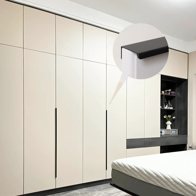 Right Angle Invisible Handle Cabinet Door Gold Minimalist Black Modern Drawer Dark Handle Wardrobe Door Slot Card Handle