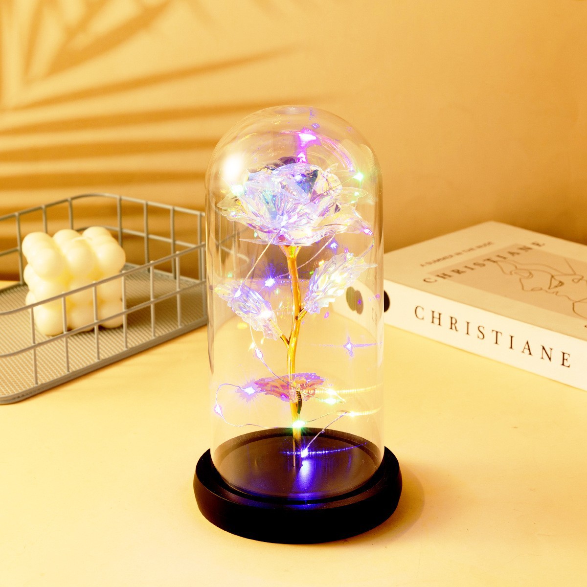 Gold Foil Rose Glass Dome Led Light Cross-Border Valentine's Day Mother's Day Festival Gift Flower Ornament Glowing