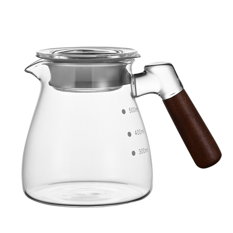High Borosilicate Glass Hand Coffee Pot Side Wooden Handle Large Capacity Sharing Pot Electric Ceramic Stove Heating Moka Pot