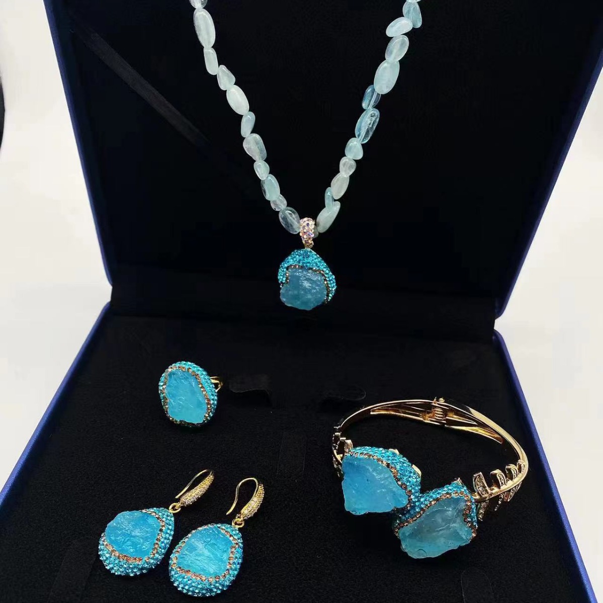 Natural Aquamarine Ring Women's Personalized Temperament Light Luxury Accessories Design Sense Simple Fashion Generous Ring