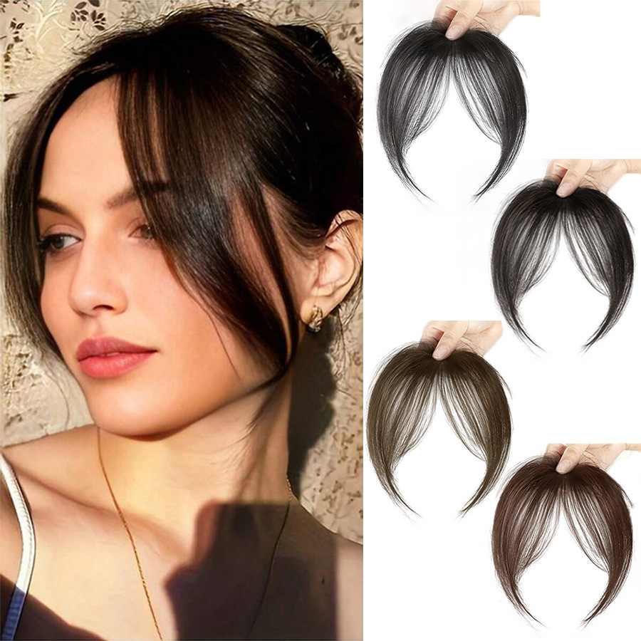 Полные настоящие волосы, натуральные челки для женщин, бесшовная текстура, подходит для бокового или центрального пробора
