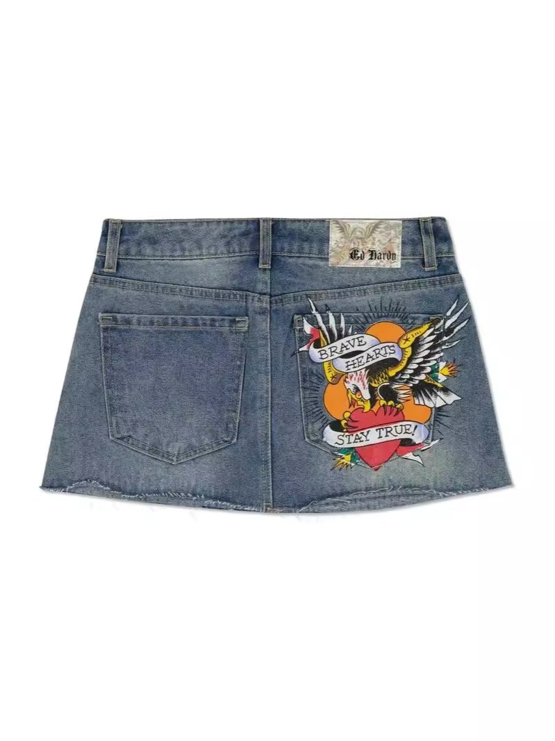 Skirt Y2k Harajuku Gothic Hip Hop Letter Print Retro Blue Denim Skirt Women Fashion Casual Short Skirt
