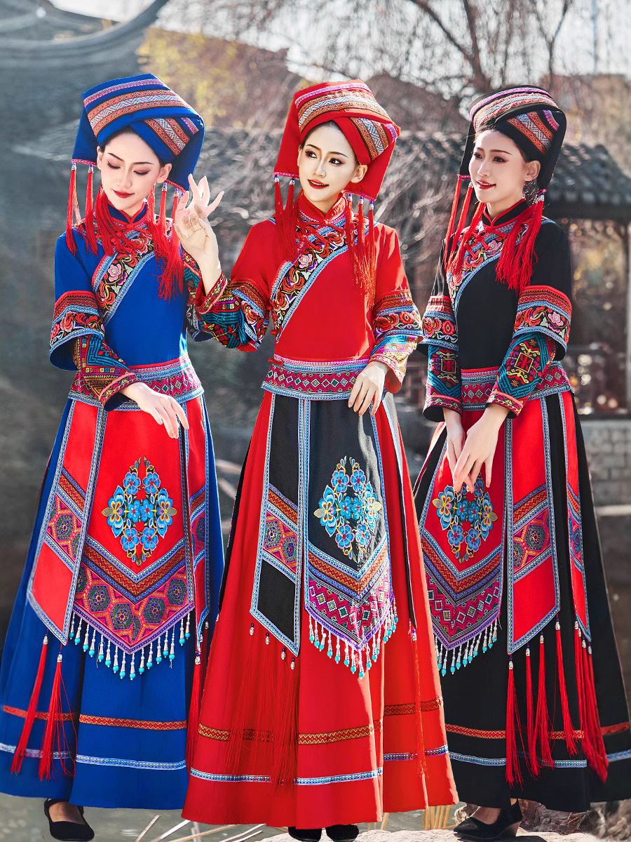 Guangxi Zhuang Ethnic Costume Women's Traditional Clothing Ethnic Style Dress Children's Day Adult Spring New March 3 Clothing