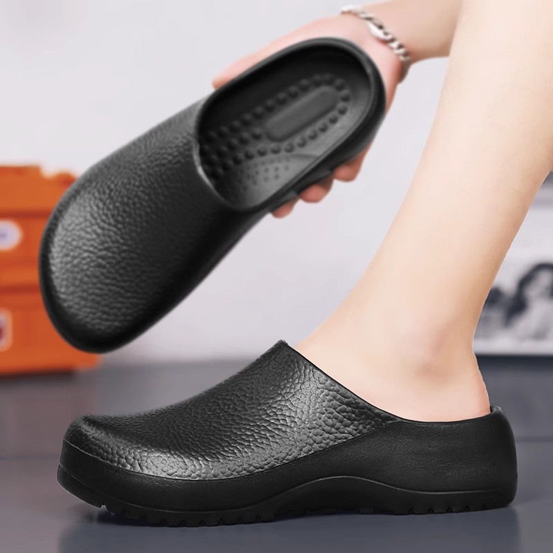 Cross-Border Chef Shoes for Men, Summer Waterproof and Non-Slip Kitchen Shoes, Slip-On Men's Black Labor Protection Work Shoes