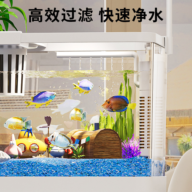 Fish Tank Small Living Room Home Landscaping Complete Set of Ecological Water Tank Vertical Water-Free with Cover Transparent Lazy Person Raising Goldfish