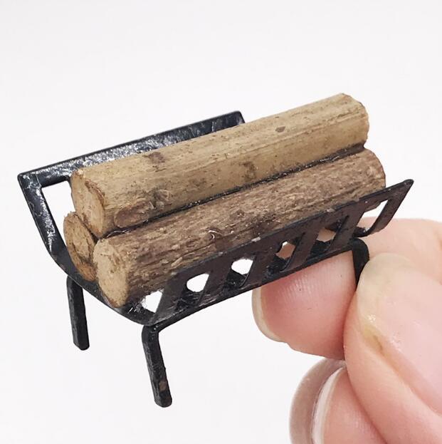 1:12 mini doll house dollhouse simulation model black metal firewood rack garden outdoor scene ornaments