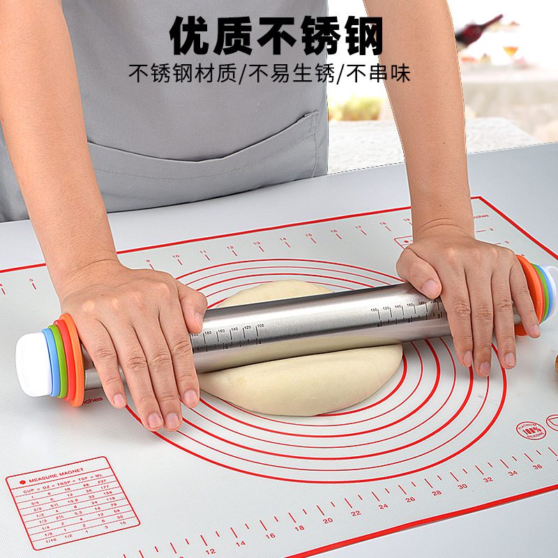17inch Adjustable Stainless Steel Rolling Pin with Thickness Scale Flour Stick Dough Kneading Tool in Stock
