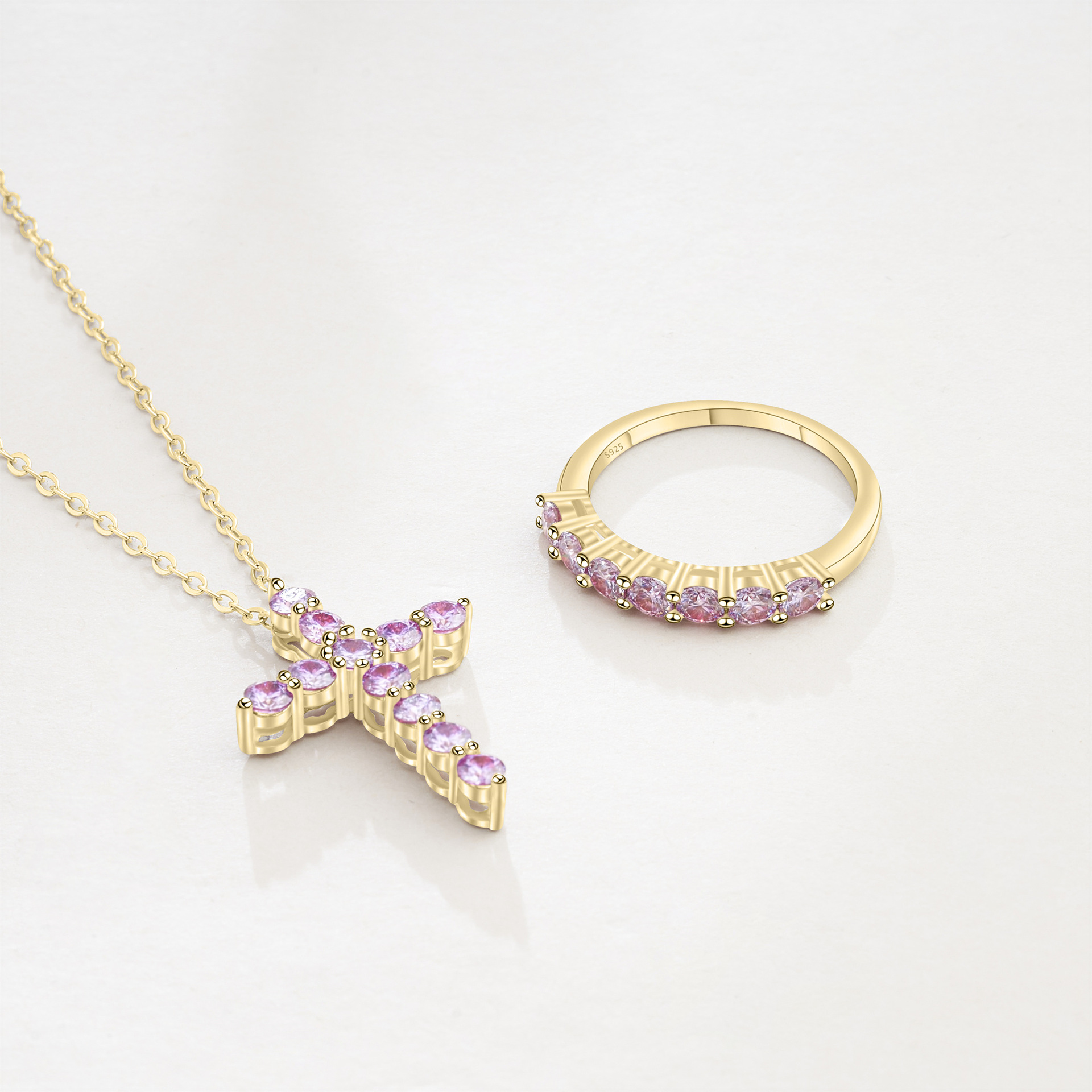 Cross-Border Exclusive S925 Silver Moissanite Necklace + Ring with Certificate, Sparkling Fire-Colored Diamond, Cross-Border Hot Sale