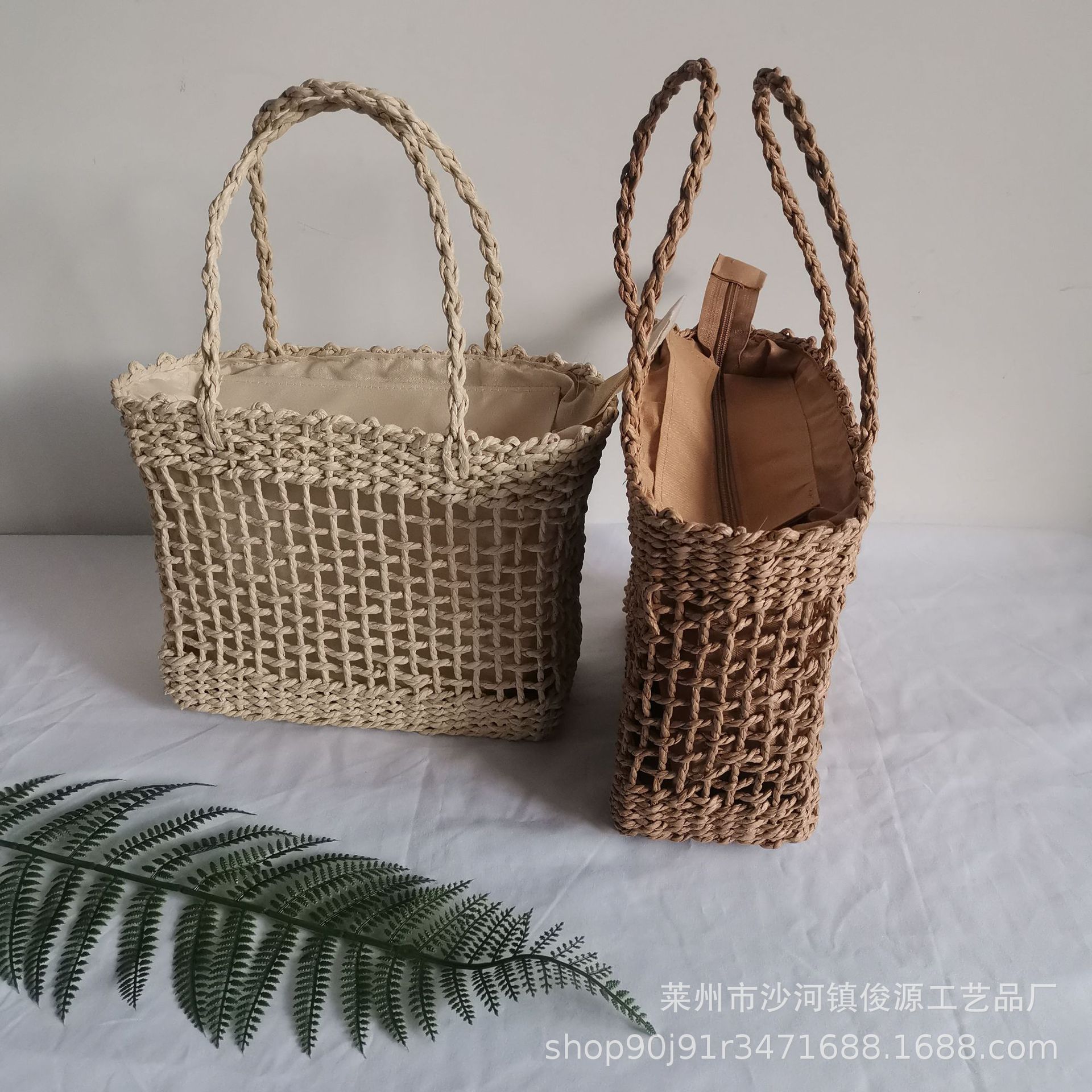 Coarse paper rope woven straw bag hollowed out mesh leisure women's bag beach travel handbag