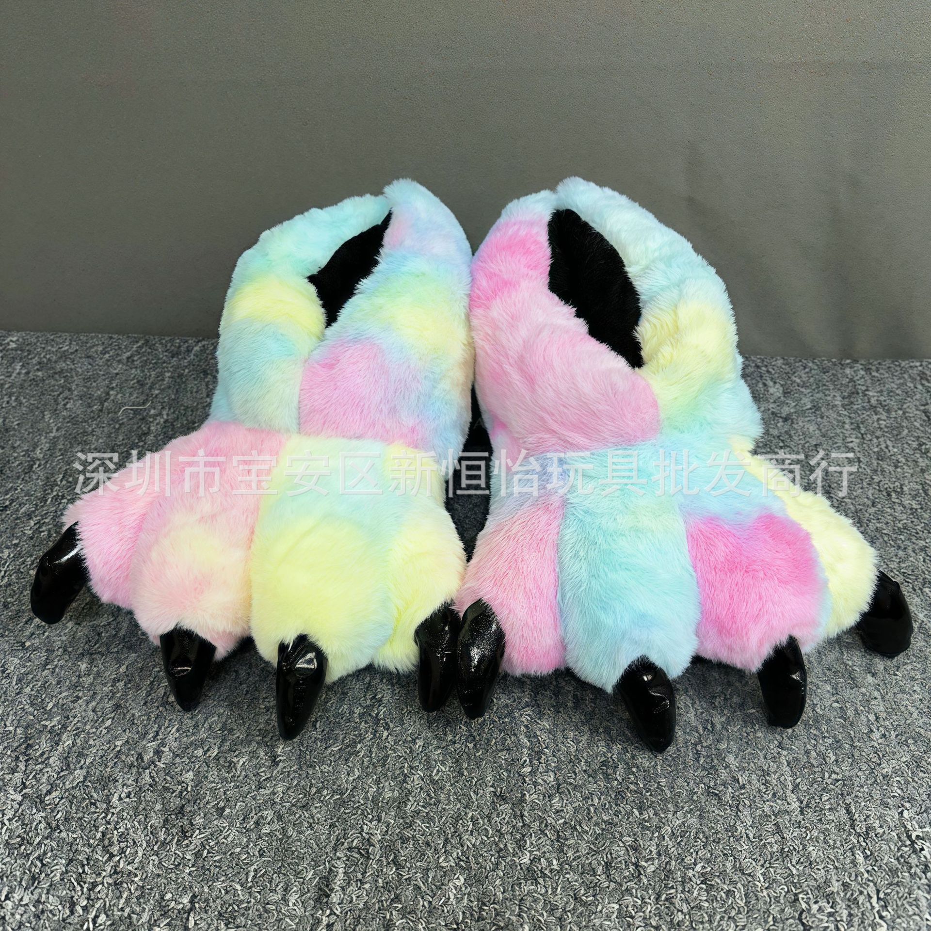 Factory direct funny animal tiger dinosaur claw plush slippers cartoon new warm home toy slippers