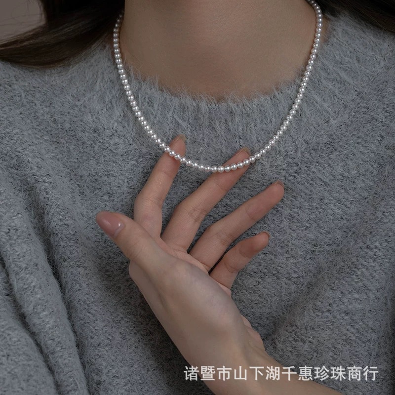 Ожерелье из натурального пресноводного жемчуга Zhuji 3-4мм, серебро S925, очень прочная цепочка, полупродукт для DIY