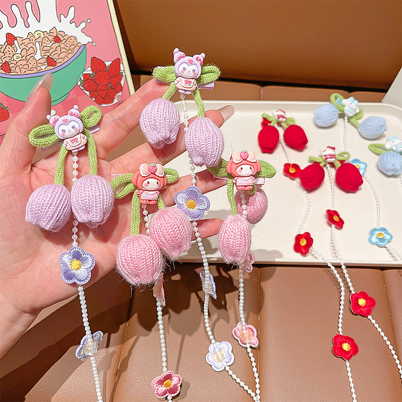 Cartoon Children's Braided Hair Chain Pearl Tassel Hair Chain Girl Princess Tiara Girl Hairpin Head Flower Clip Hair Accessories