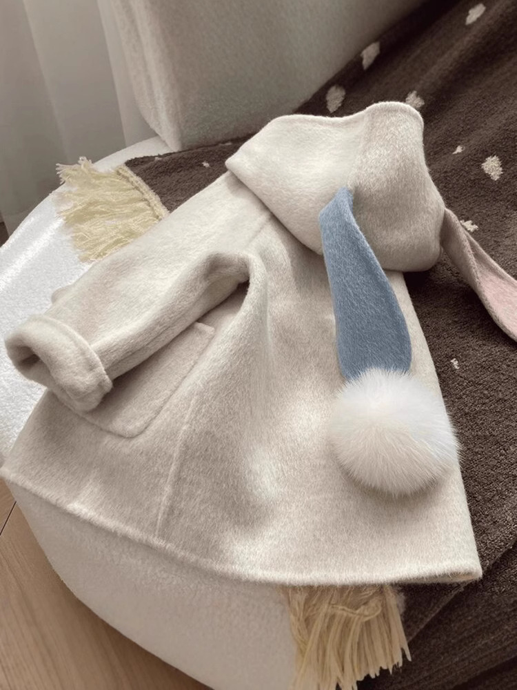 Girls' Woolen Coat fleece-lined Thickened 2024 Autumn and Winter New Cute Baby Girl Western Style South Korea Children's Woolen Coat