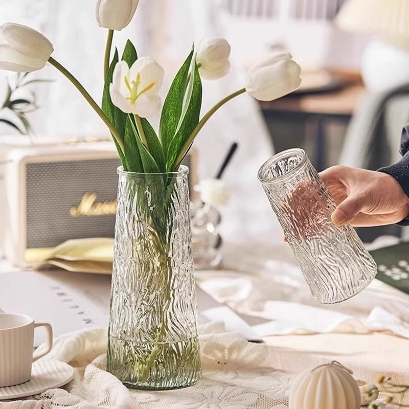 Cone-Shaped Transparent Glass Vase, Trendy and Simple Hydroponic Flower Arrangement for Living Room Decoration