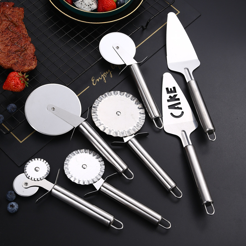 Creative Kitchen Baking Tools Stainless Steel Single Wheel Pizza Cutter Round Tube Handle Double Wheel Lace Pizza Wheel Knife