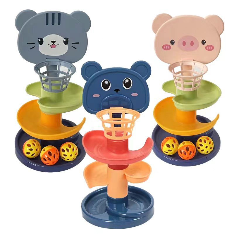 Track turning music toy bell ball shooting ball stacking music children's cartoon fun parent-child interactive slide