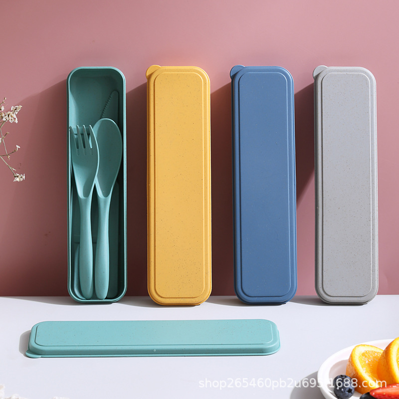 Cross-border Wheat Straw Knife, Fork and Spoon Tableware Set Amazon Explosions Outdoor Travel Portable Three-piece Set