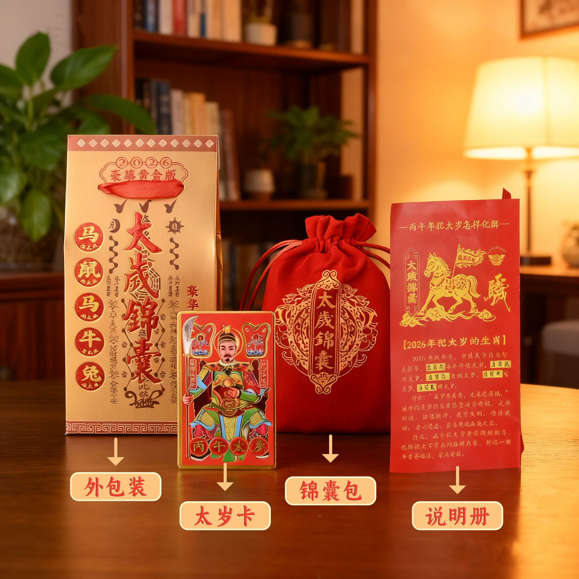 Manufacturer's Ready Stock 2026 Year of the Horse Tai Sui Lucky Bag Velvet Bag Zodiac Tai Sui Lucky Bag Horse Rat Ox Rabbit