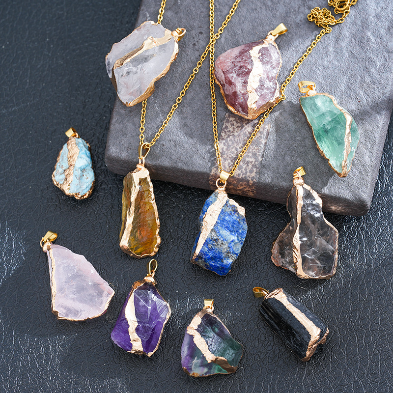 Натуральный кристалл аметист неправильной формы подвеска оригинальный камень электролитическое золото-покрытие порошковый кристалл цитрина аксессуары для украшений DIY