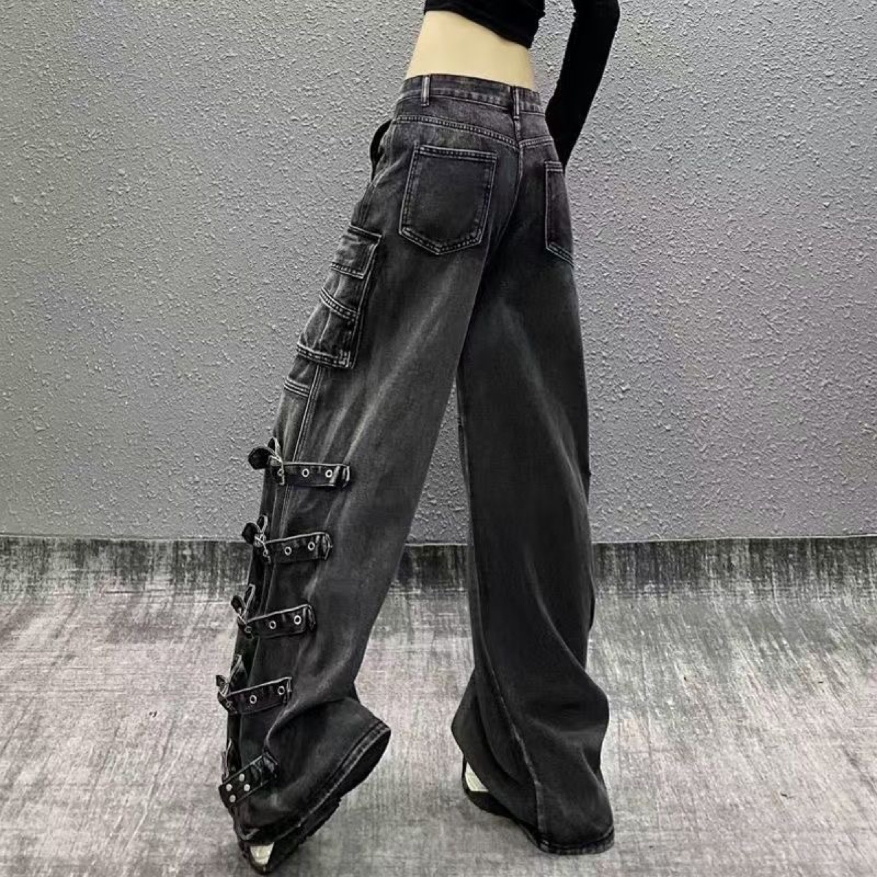 Plus-Size American Retro Trendy Brand Personality Jeans for Women, Large Size Niche Loose Slimming Versatile Wide-Leg Floor-Length Pants for Autumn