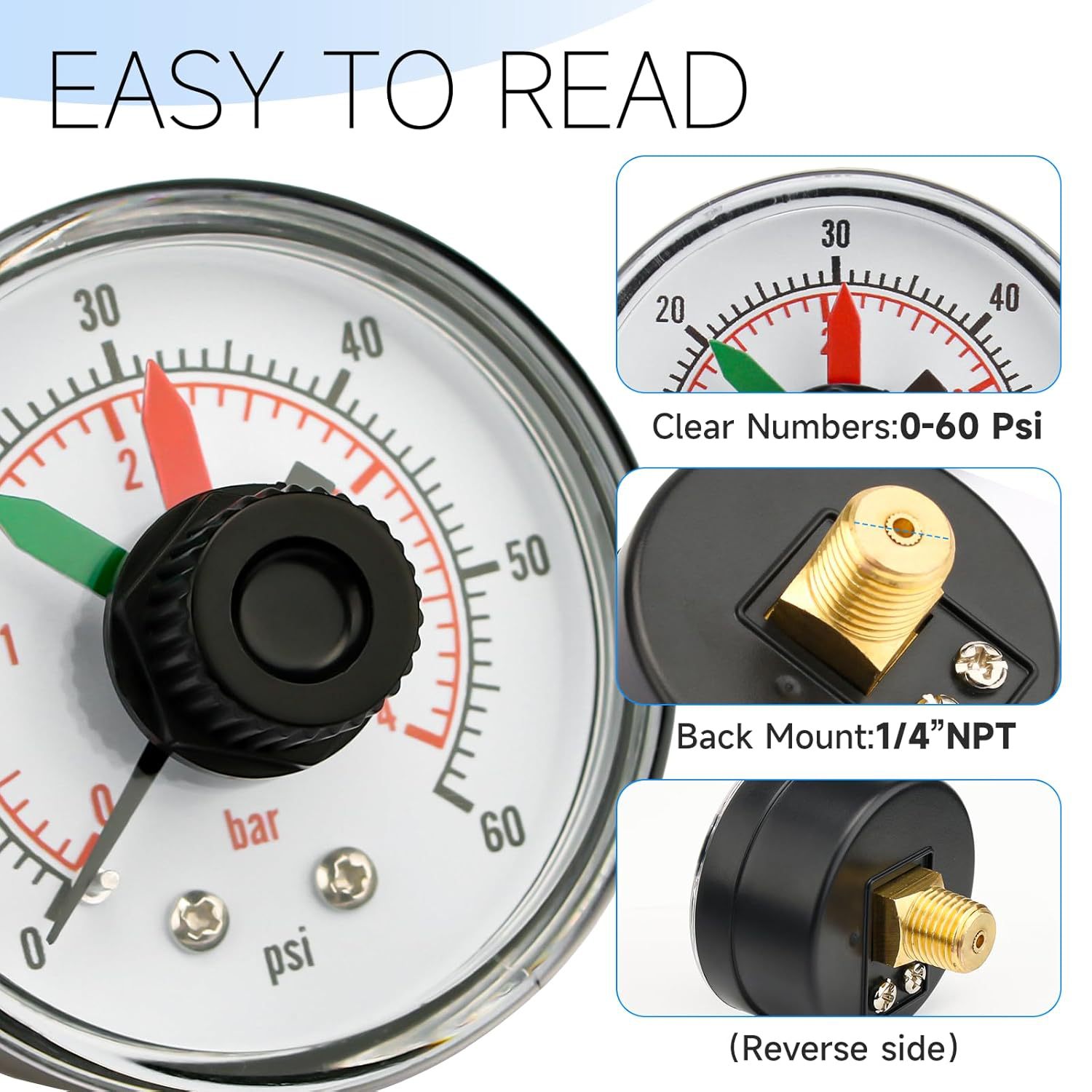 Hayward ECX2712B1 axial pressure gauge sand pump spa replacement pressure gauge with moving disc