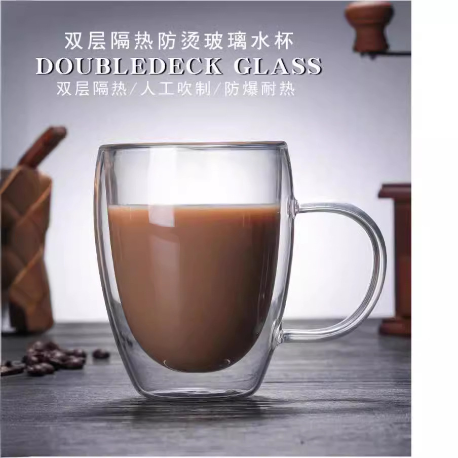 350ml Egg-Shaped Double-Layer Glass Cup Transparent Glass Coffee Milk Cup Juice Drink Cup Tea Cup
