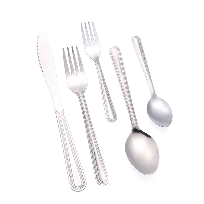 Wholesale creative pattern bead point stainless steel knife and fork spoon 5 piece set steak knife fork spoon hotel tableware set