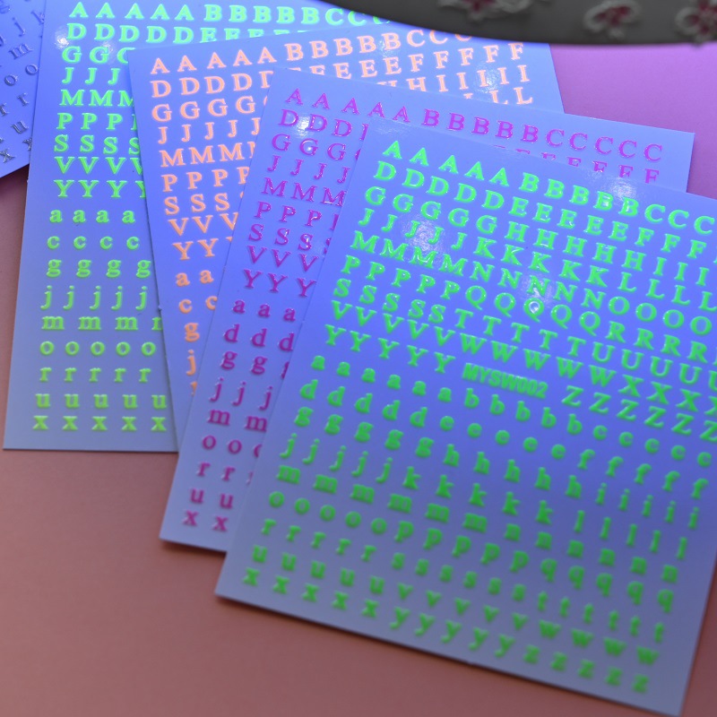 Overseas Hot Selling 12-Color Letter Nail Art Stickers English Letters Uppercase and Lowercase Fluorescent Nail Decoration DIY Nail Art Stickers