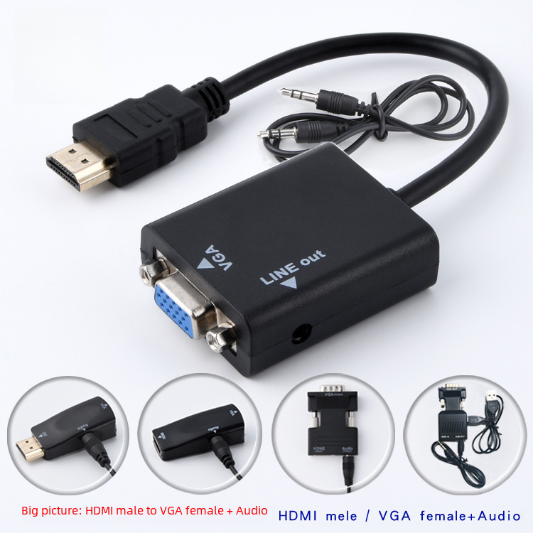 hdmi female to male vga to hd line adapter computer set-top box converter with screen display TV