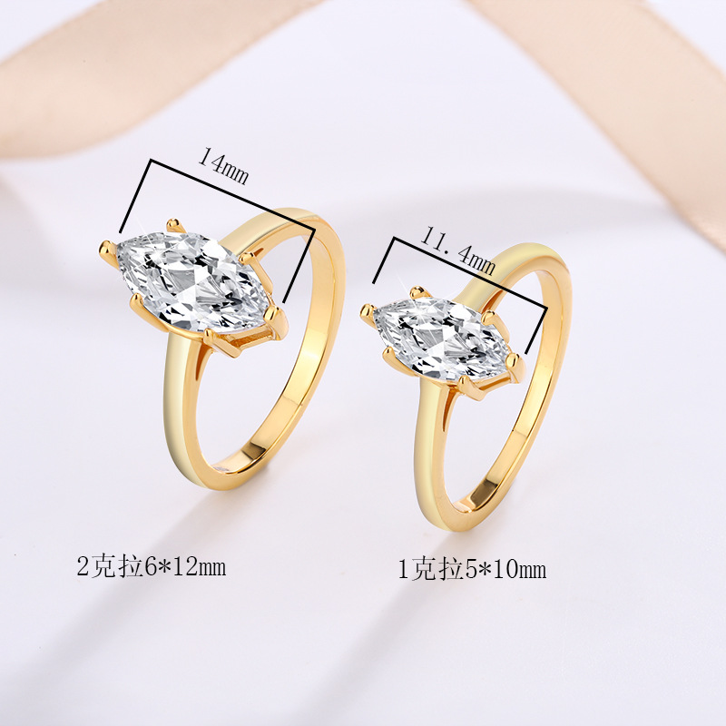 Cross-border foreign trade new s925 sterling silver moissanite ring horse eye mosan simple sei women's ring in stock wholesale