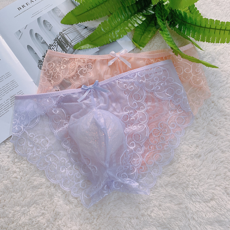 New Sexy sexy temptation seamless briefs transparent U convex personality lace super spicy men's large size underwear