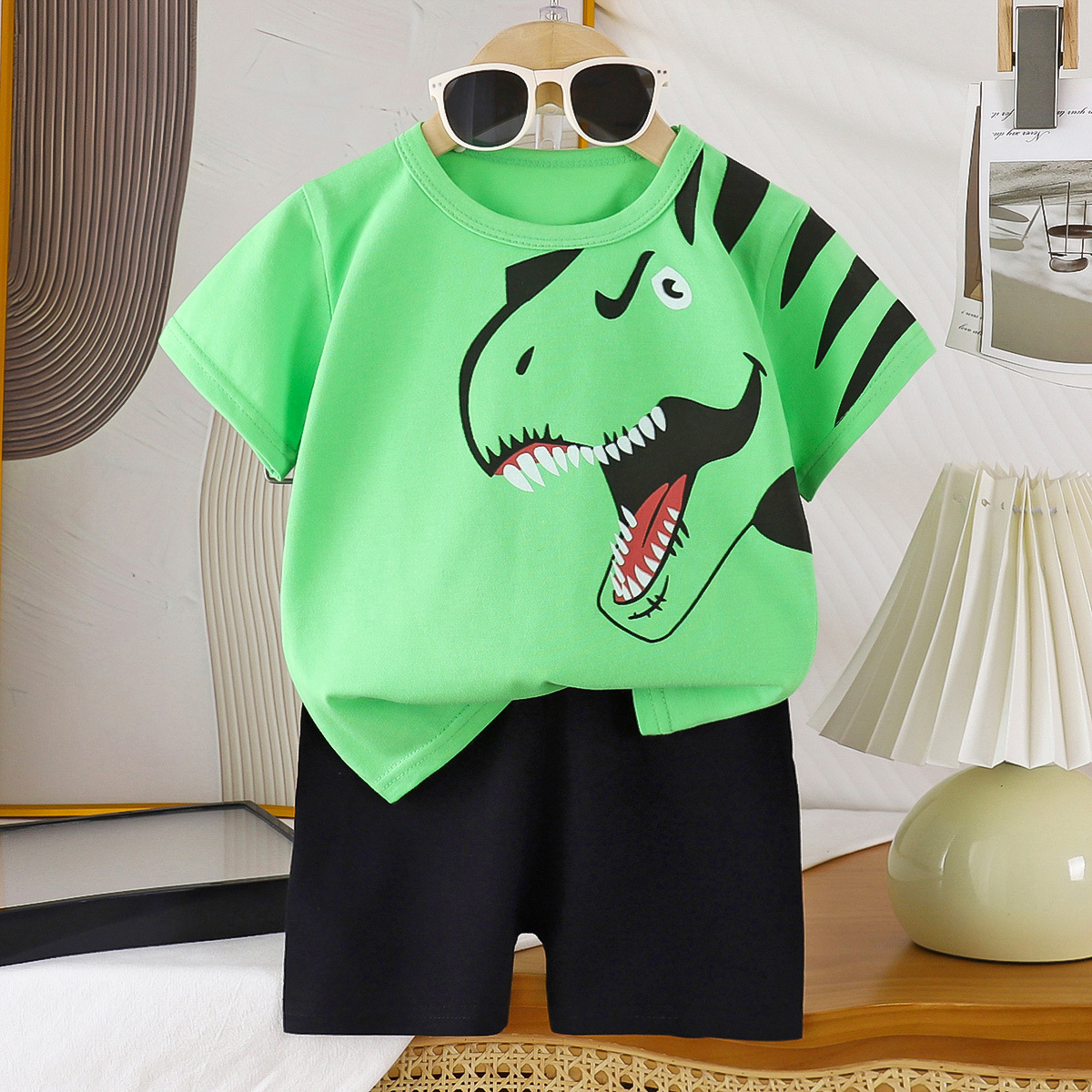 Летний комплект для детей из хлопка с коротким рукавом для мальчиков и девочек, плюс размер, два предмета