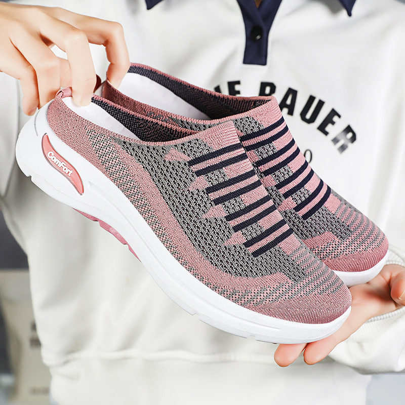 Women's Shoes 2026 Summer Style Slip-On Shoes Cross-Border Wholesale Shoes Casual Breathable Fly-Knit Half Slippers Mom Shoes