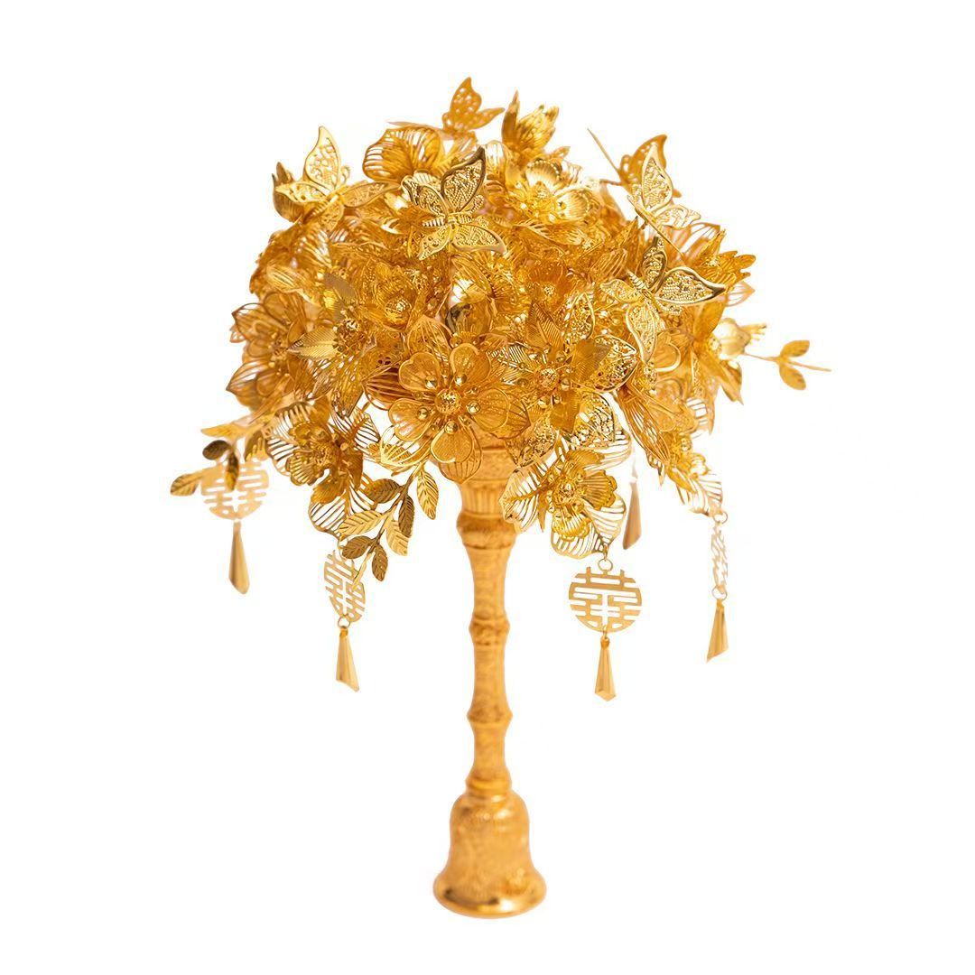 New Pure Gold Holding Flower Material Bag Chinese Wedding Bride Xiuhe Dress Scepter for Girlfriends Wedding Gift