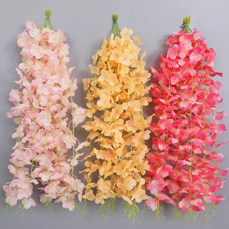 Simulation wisteria flower string hydrangea vine decoration fake flower vine hanging wedding plastic flower silk flower ceiling