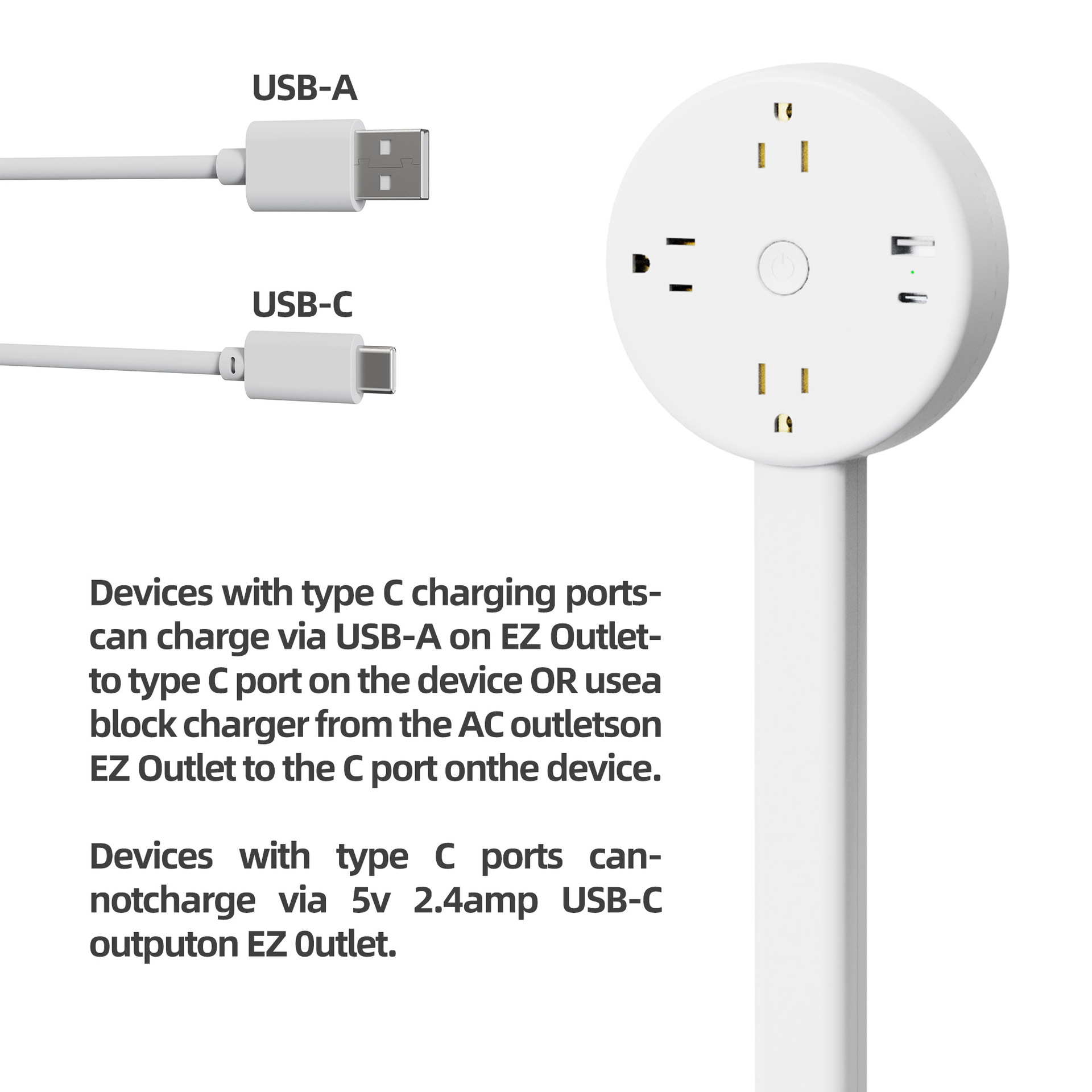 The Power Socket Extender Is Equipped with Usb-Ausb-C Interface and 2 Ac Sockets Can Be Extended to 27.56inch