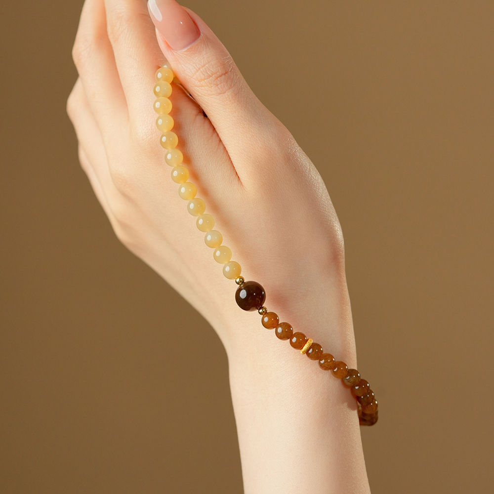 Double-Circle Bracelet with Sugar Jade Material, Brown Sugar Jadeite, and Xinjiang Hetian Jade for Women