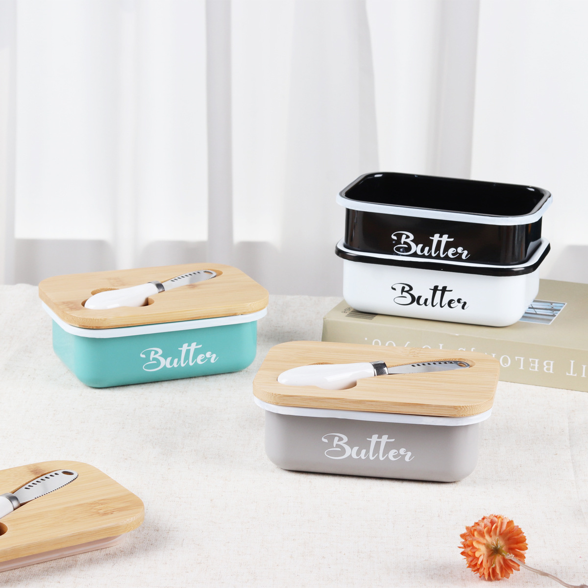 in stock Amazon Temu Hot Sale Iron Spray Paint Butter Dish Western Cheese Box Butter Box Butter Storage Box