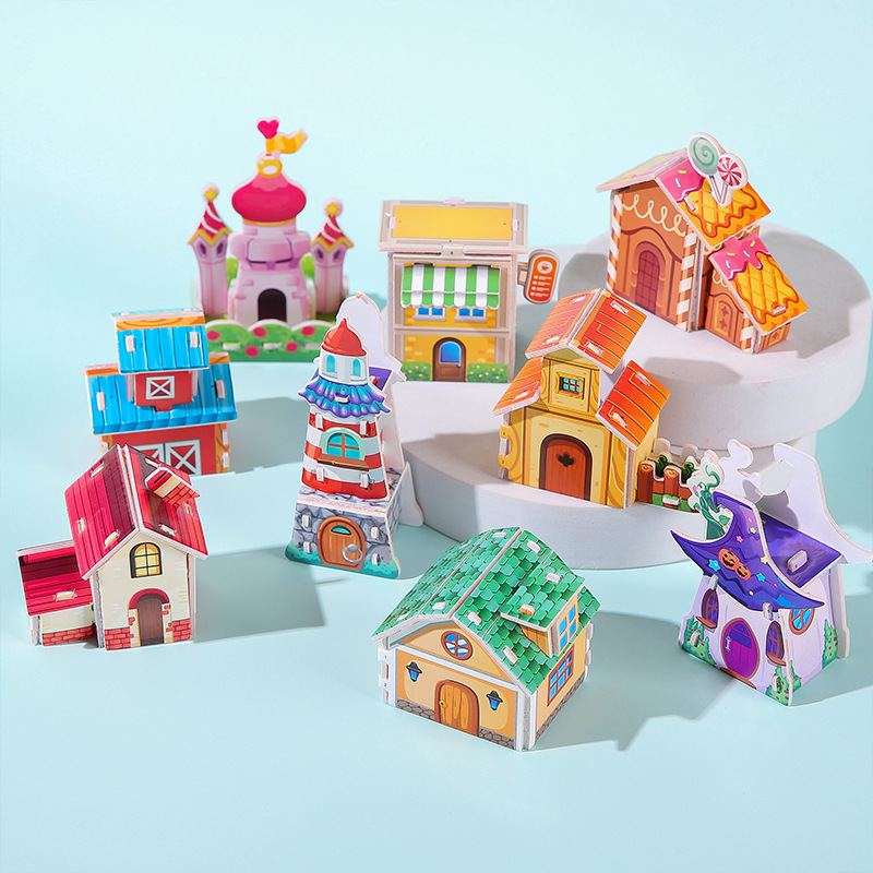 Children's 3D Stereo Puzzle Cute Cartoon Castle House Puzzle Kindergarten Fun Educational Toy Gift