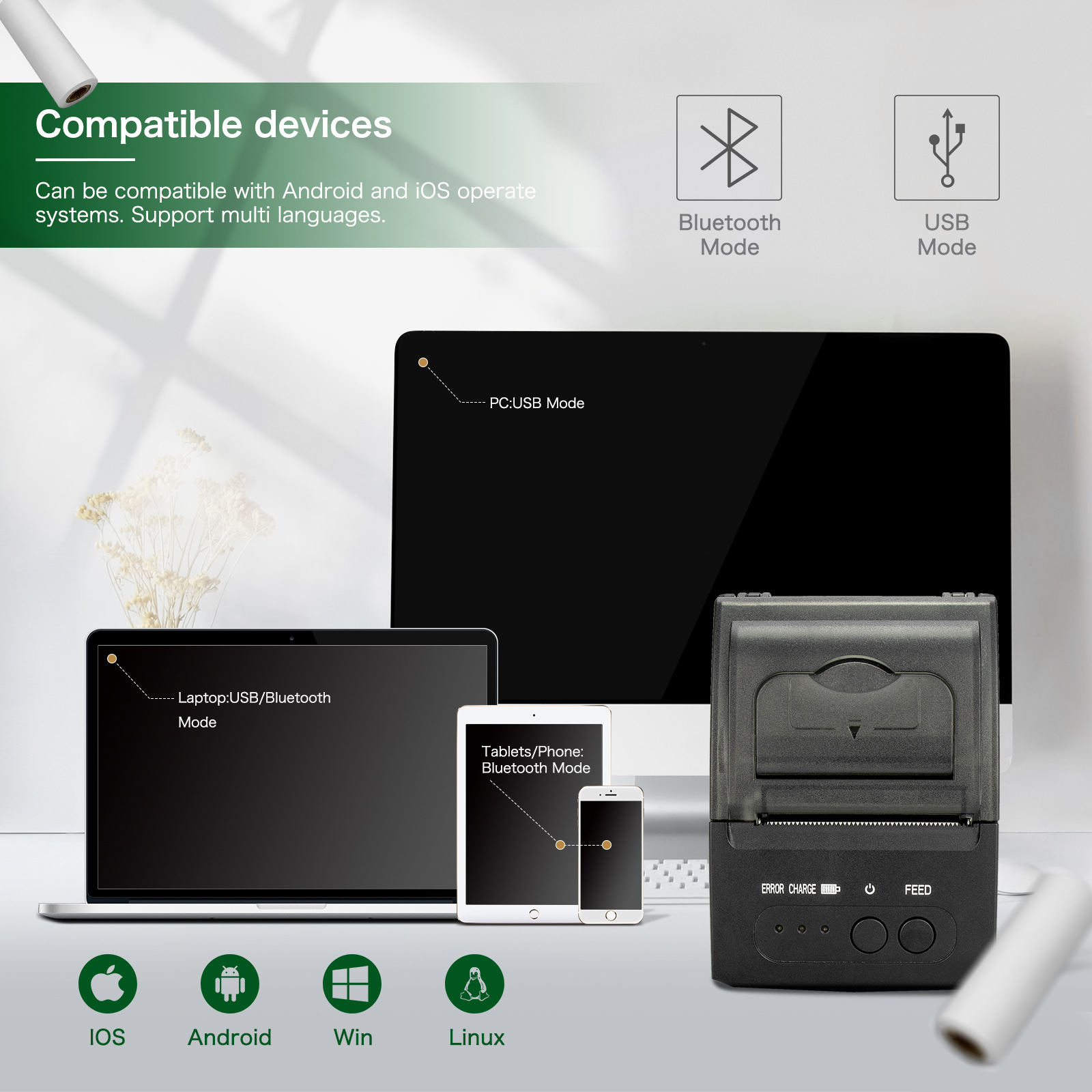 Factory Direct Sales Thermal Printer 58mm Handheld Portable Meituan Takeaway Handheld Bluetooth Receipt Printer