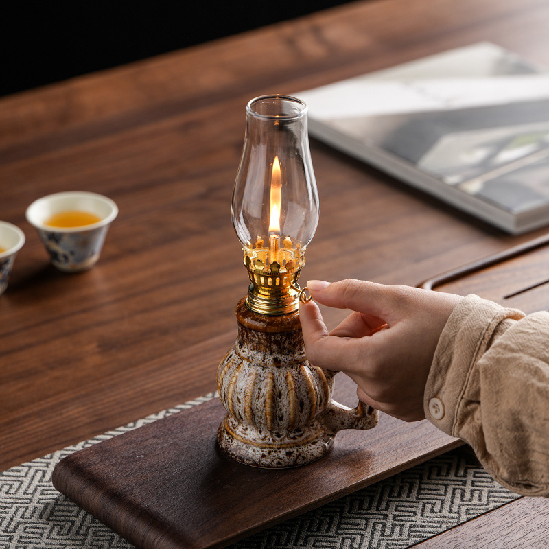 Cross-Border Kiln-Turned Antique Creative Butter Lamp Ceramic Everlasting Lamp Tea Room Ornaments Home Camping Atmosphere Lamp Decorations