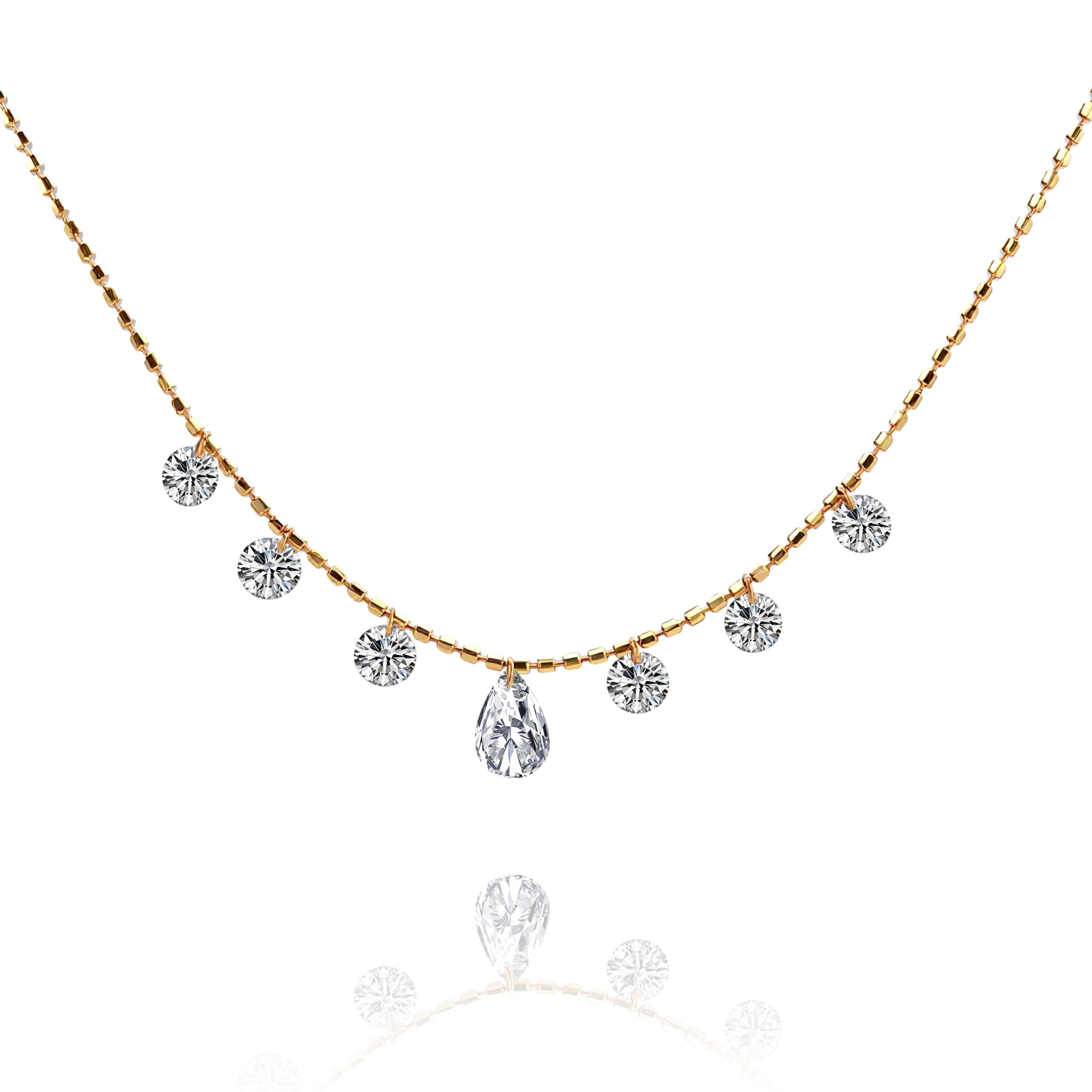 Spot 18K Gold Necklace for Women, Accessible Luxury Wedding Banquet, Valentine's Day Gift, Pear-Shaped Diamond Necklace, European and American Cross-Border Jewelry