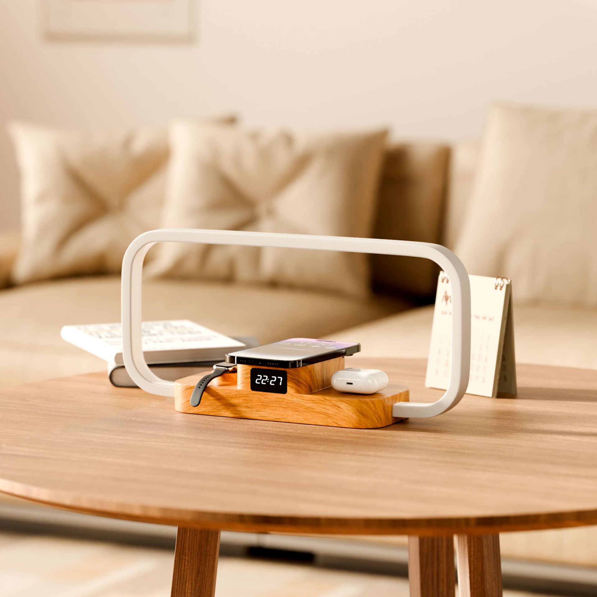 3-in-1 Wireless Charging Led Bedside Lamp with USB Port, Stepless Dimming and Adjustable 5-Color Temperature Desk Lamp